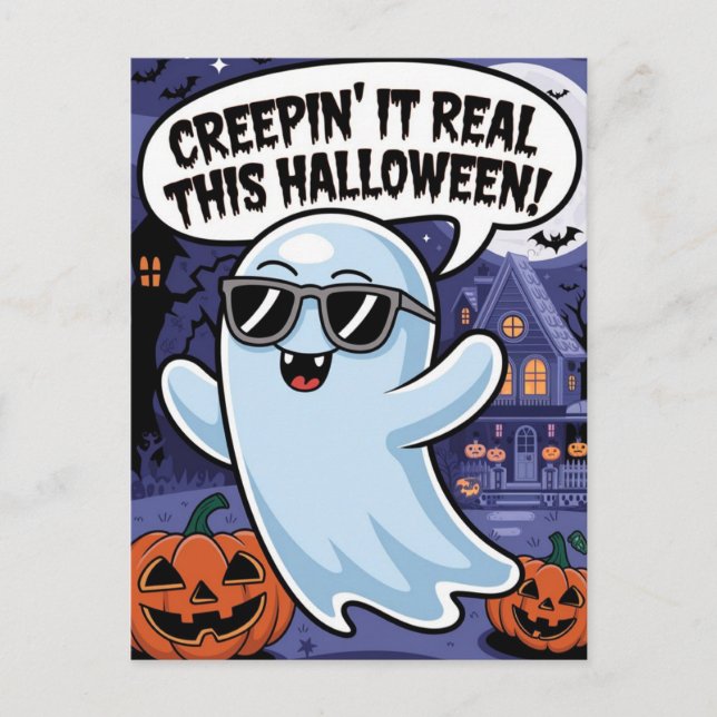 Carte Postale Creepin c'est réel ce Halloween Drôle Boo (Devant)