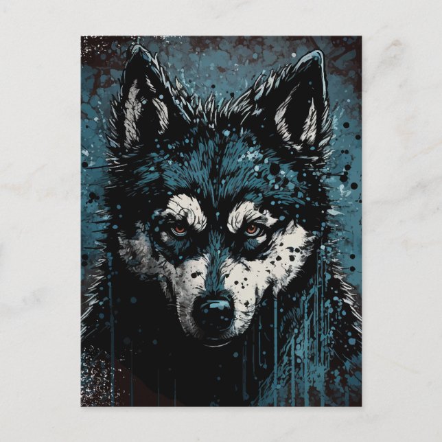 Carte Postale creepy Husky - Fleecedecke (Devant)