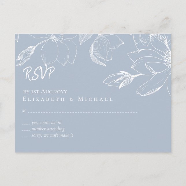 Carte Postale Créer ses propres Magnolias Bleu Dusty RSVP (Devant)