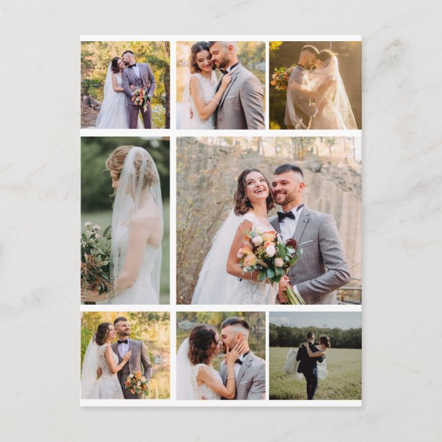 Carte Postale Créez votre propre collage de mariage de 8 photos (Devant)