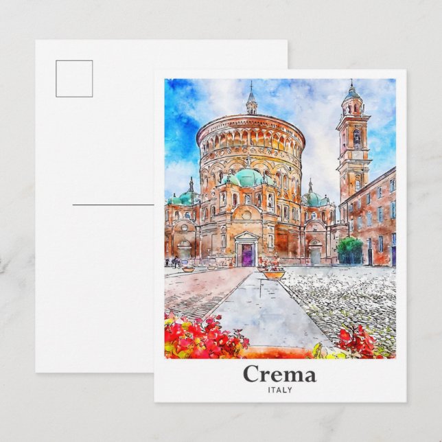 Carte Postale Crema Italie Voyage Aquarelle main tirée (Devant / Derrière)