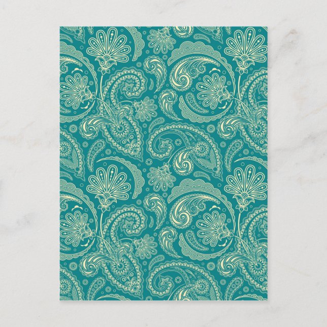 Carte Postale Crème Bleu Vert Et Beige Vintage Paisley (Devant)