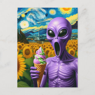 Carte Postale Crème de glace violette Alien