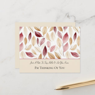 Carte Postale Crème Feuilles d'Or Rouge Pensant à Toi