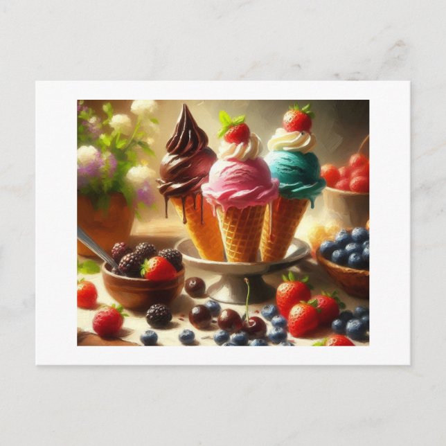Carte Postale Crème glacée et fruits d'été, (Devant)