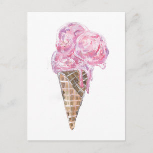 Carte Postale Crème glacée fraise crémeuse