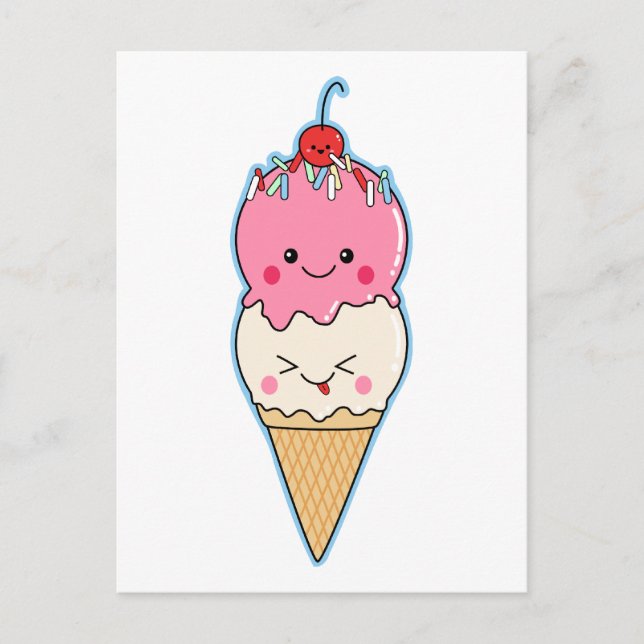 Carte Postale Crème glacée mignonne de Kawaii (Devant)