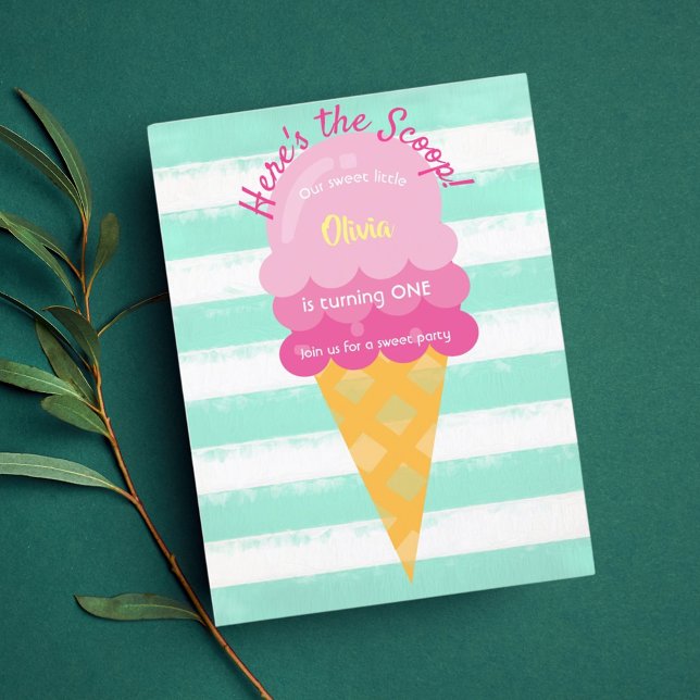 Carte Postale Crème glacée sucrée 1ère fête menthe rose (Créateur téléchargé)