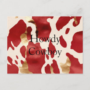 Carte Postale Crème Rouge Or Occidental Cowhide Howdy
