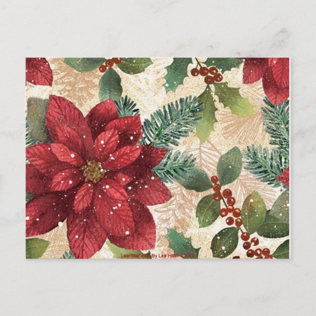 Carte Postale Crème verte rouge Retro les années 50 Poinsettia (Devant)
