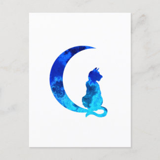 Carte Postale Crescent bleu lune et chat