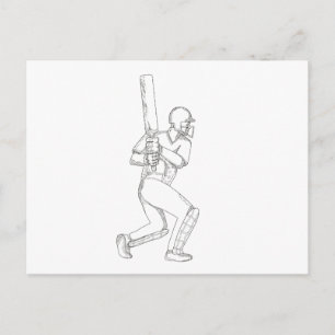 Carte Postale Cricket Batsman Batting Doodart