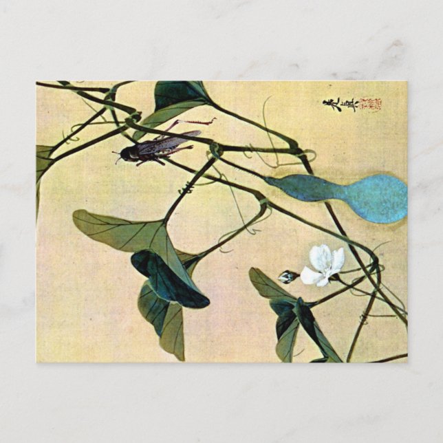 Carte Postale Cricket sur une vigne Bois japonais Art Ukiyo-E (Devant)