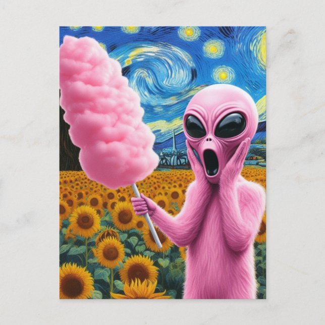 Carte Postale Cries d'Aliens roses dans le champ de tournesol Va (Devant)