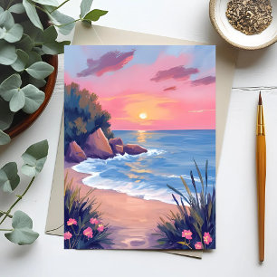 Carte Postale Crique Paradisiaque   Couché de soleil aux vagues 