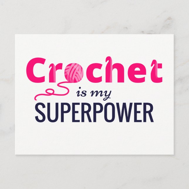 Carte Postale Crochet est ma superpuissance en rose (Devant)