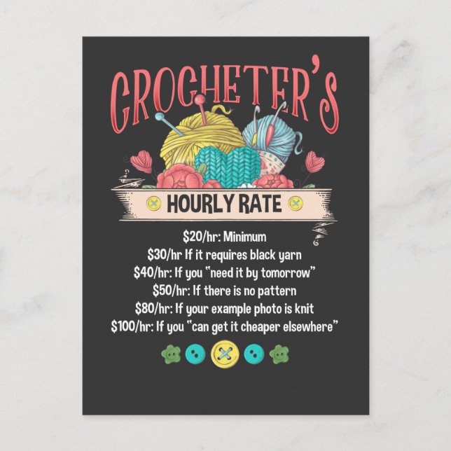 Carte Postale Crocheter amusant Taux horaire Crochet femmes cita (Devant)