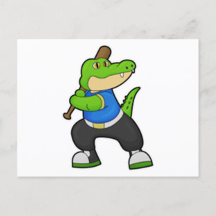 Carte Postale Crocodile au baseball avec une batte de baseball