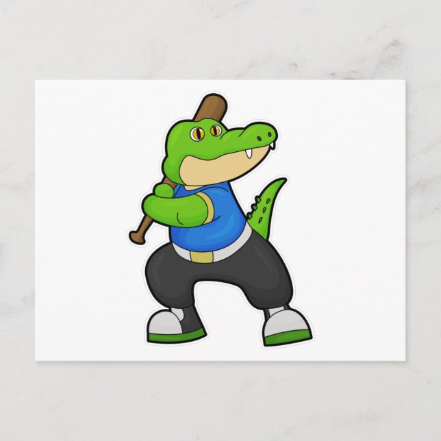 Carte Postale Crocodile au baseball avec une batte de baseball (Devant)