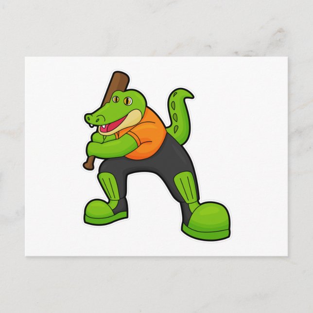 Carte Postale Crocodile au cricket avec batte de cricket (Devant)
