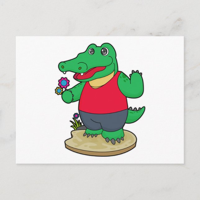 Carte Postale Crocodile aux fleurs (Devant)