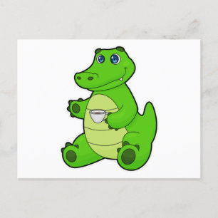 Carte Postale Crocodile avec une tasse de café