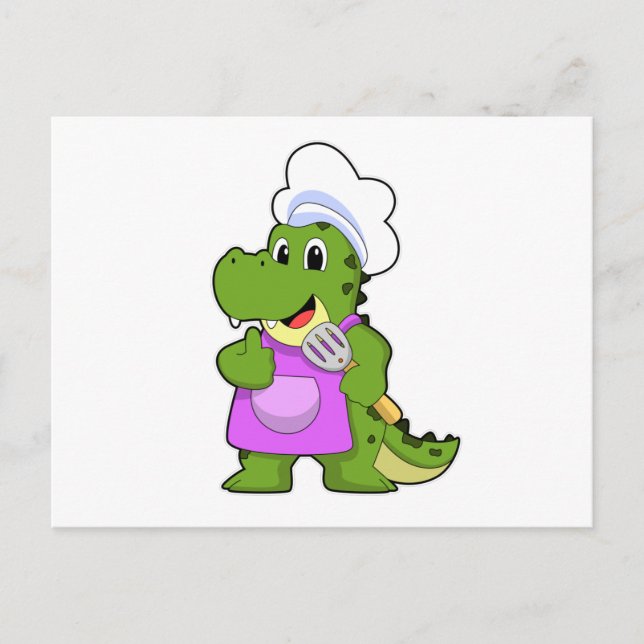 Carte Postale Crocodile en cuisinier avec spatule (Devant)
