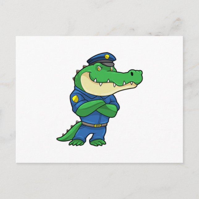 Carte Postale Crocodile en tant qu'officier de police en uniform (Devant)