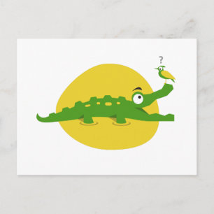 Carte Postale Crocodile et oiseau en jeu