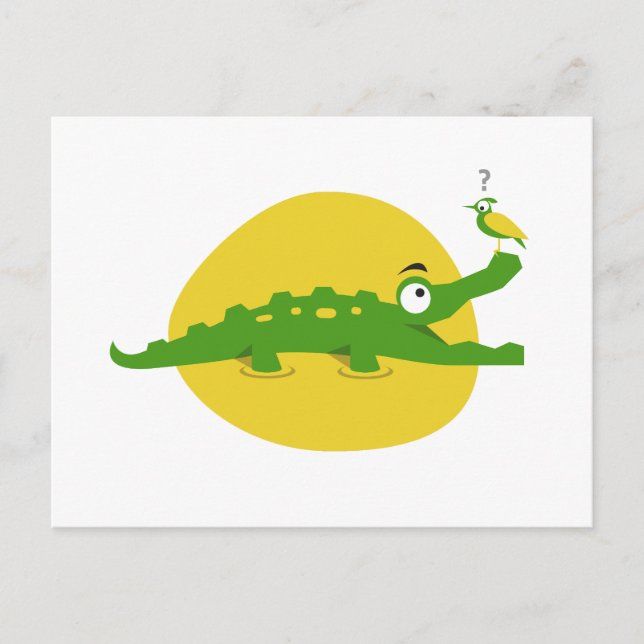 Carte Postale Crocodile et oiseau en jeu (Devant)