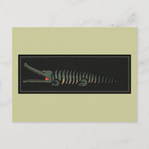 Carte Postale Crocodile - Illustration d'un livre coloré antique