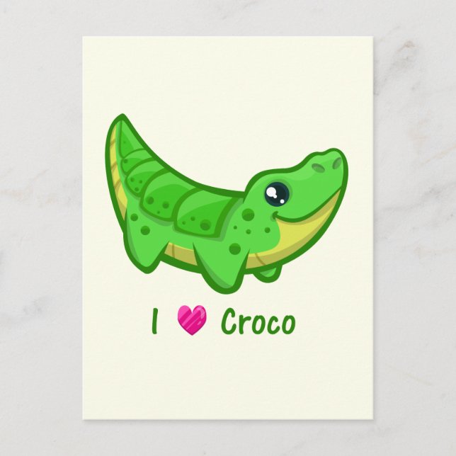 Carte Postale Crocodile mignon amour kawaii dessin animé enfants (Devant)