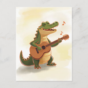 Carte Postale Crocodile Rockeur avec Guitare – Animal de Dessin
