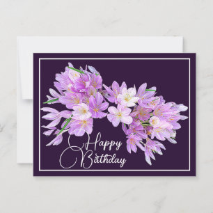 Carte Postale Crocus rose/violet Fond violet Joyeux Anniversaire