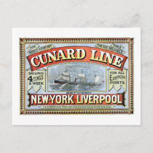 Carte Postale Croisière de la Cunard Line de New York à Liverpoo