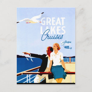 Carte Postale Croisières sur les Grands Lacs, couple en bateau,