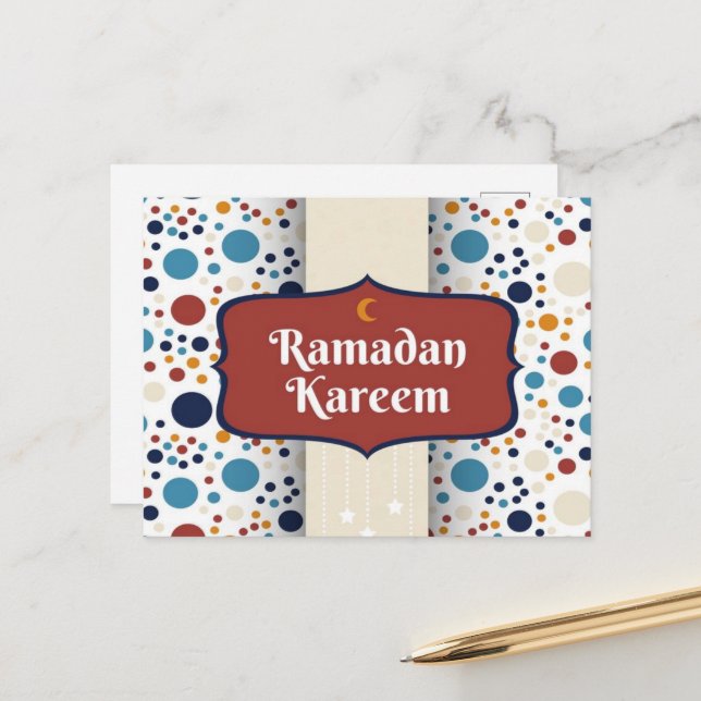 Carte Postale Croissant Ramadan Kareem (Devant/Arrière en situation)