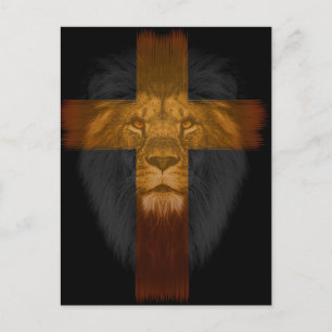 Carte postale Croix Arrière - plan noire/Lion
