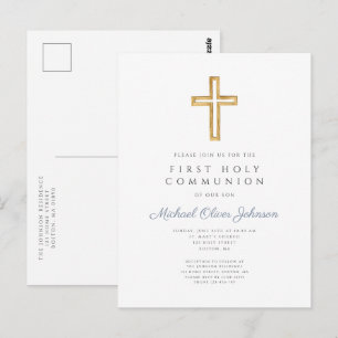 Carte Postale Croix Bleue Dusty Religion Garçon Première Communi