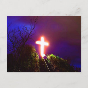 Carte Postale Croix brillante à la nuit Dieu aime