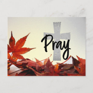 Carte Postale Croix chrétienne de Prière, Feuilles rouges d'auto
