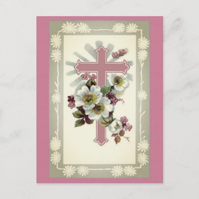 Carte postale Croix chrétienne rose (Devant)