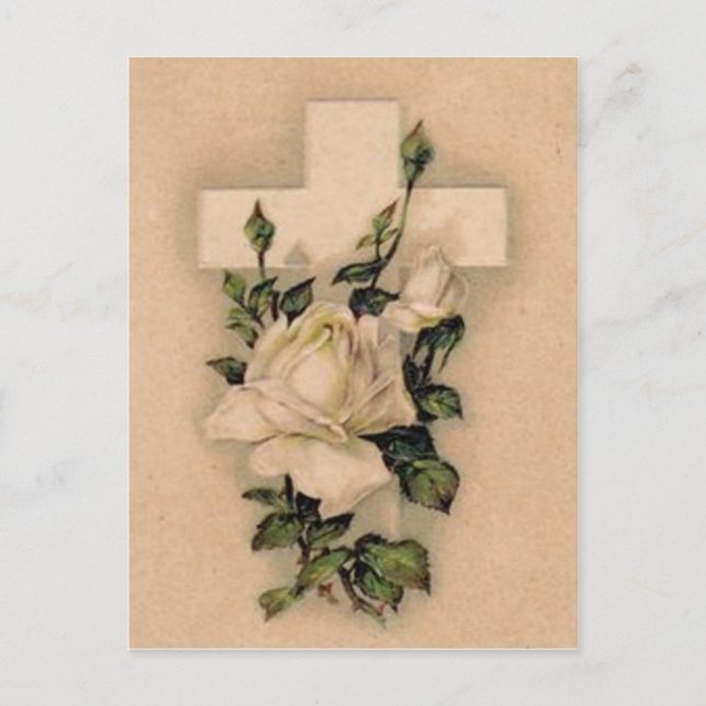 Carte Postale Croix chrétienne Rose blanche (Devant)