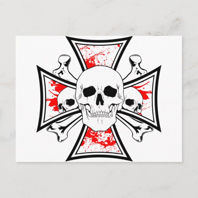 Carte Postale Croix de fer avec crânes et os croisés (Devant)