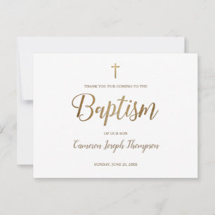 Carte Postale Croix d'or simple Bébé Blanc Merci Baptême de bébé
