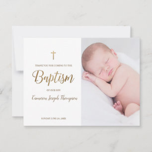 Carte Postale Croix d'or simple Blanc Photo personnalisée bébé B
