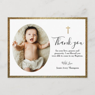 Carte Postale Croix d'or simple et élégant Baptême bébé