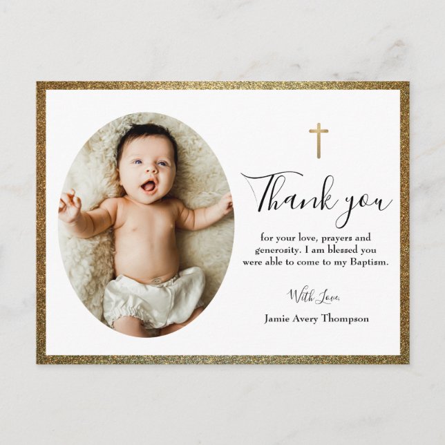Carte Postale Croix d'or simple et élégant Baptême bébé (Devant)