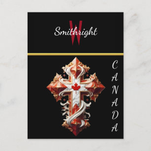 Carte Postale Croix patriotique avec feuille d'érable