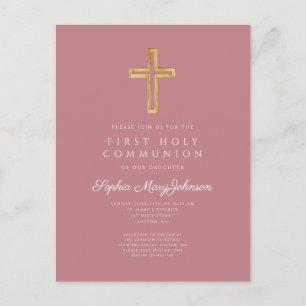 Carte Postale Croix Rose Poussiéreuse Communion Solennelle Fille